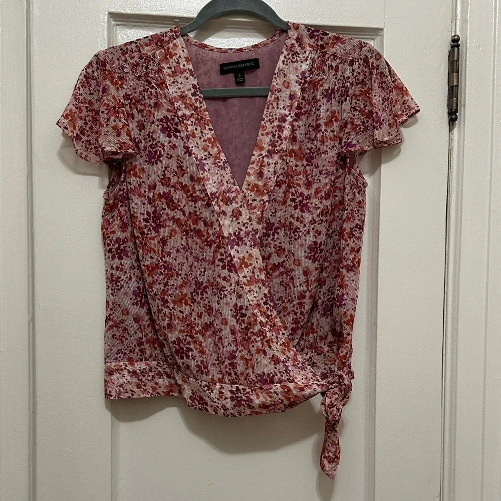 Banana Republic Floral Wrap Blouse - Pink and Red - Picture 7 of 13